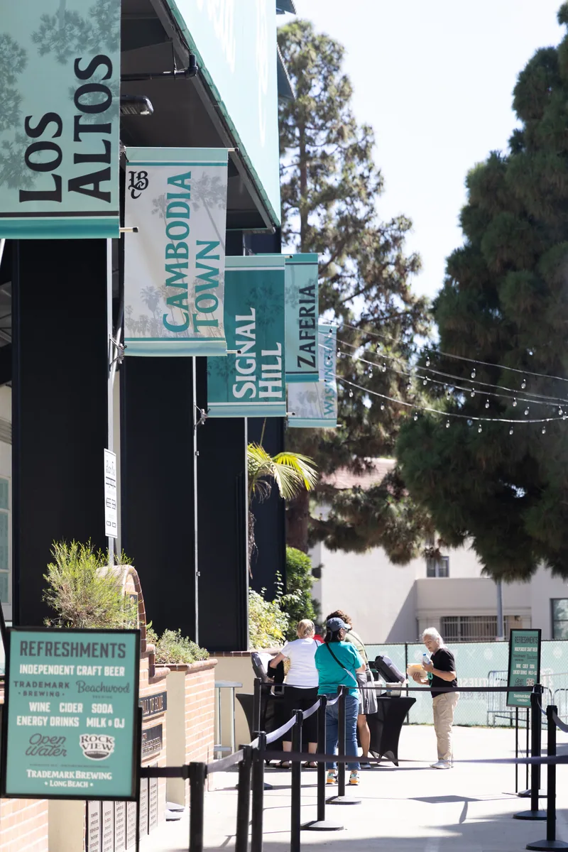 Concourse signage and shade under the Blair Field grandstand