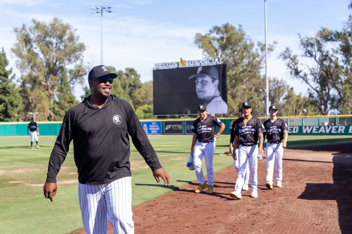 The team lined up along the baseline before first pitch